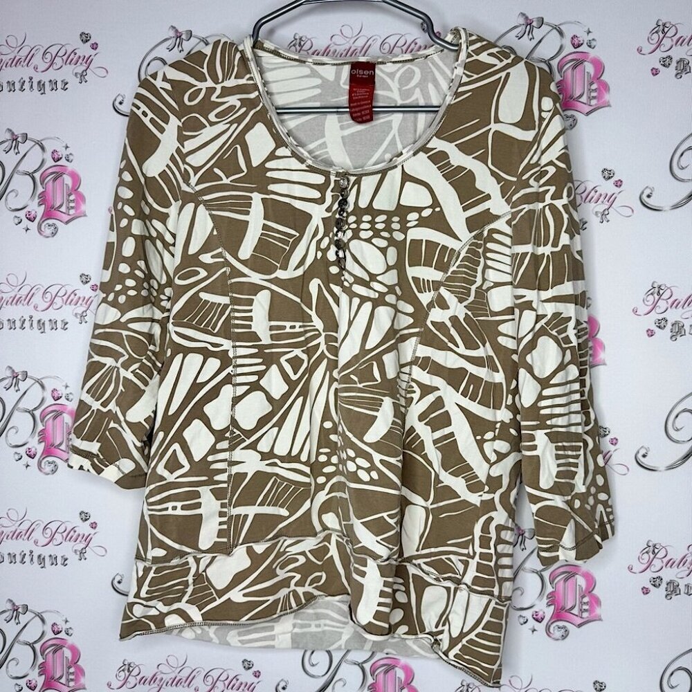 Olsen Europe butterfly top Brown and White rhinestone button 🦋 made in Greece